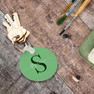 Green Monogram Initial  First Name Simple Classic Key Ring