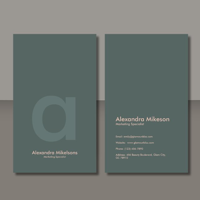 Green Monogram Minimalist Modern Professional Business Card (Creator Uploaded)