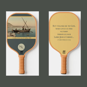 Green Monogram Minimalist Typography Jesus Quote   Pickleball Paddle