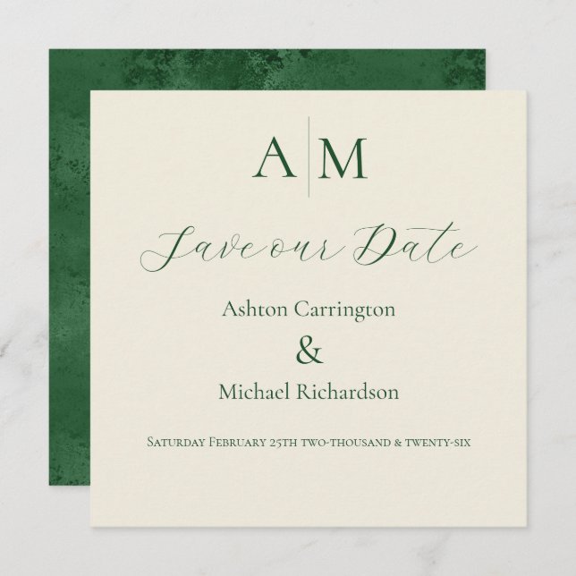 Green Monogram Modern Wedding  Save The Date (Front/Back)