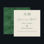 Green Monogram Modern Wedding  Save The Date<br><div class="desc">Beautiful bride & groom monograms at the top of this beautiful wedding Save the Date card.  Ecru background with green font to coordinate with the distressed green back of this elegant invitation.  Absolutely stunning.</div>