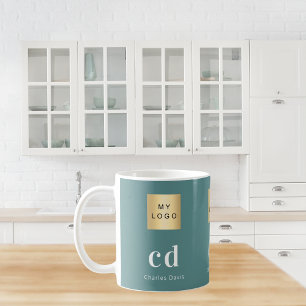 Green monogram name business logo coffee mug