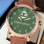 Green Monogram names of the bride and groom  Watch<br><div class="desc">Personalized watch with the names of the bride and groom or the couple in love. This watch can be customized by changing the text with the name of the loved one or the wedding date. It can be an ideal gift for newlyweds or for silver or golden wedding anniversaries.</div>