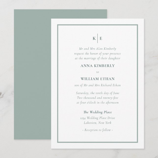 Green Monogram Parents of the Bride Invitation (Front/Back)