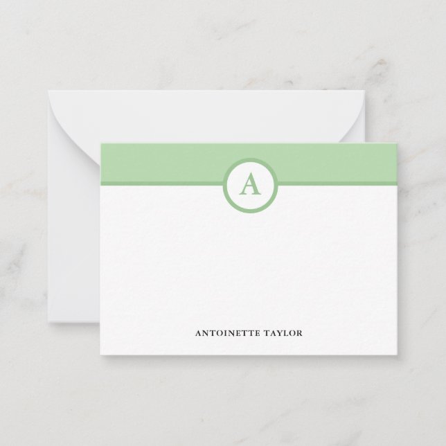 Green Monogram Personalised Note Cards (Front)