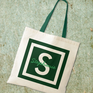Green Monogram Personalised Tote Bag