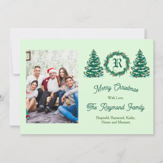 Green Monogram Picture Holiday Card