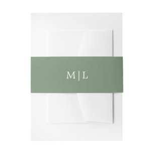 Green Monogram Simple Solid Colour Wedding Invitation Belly Band