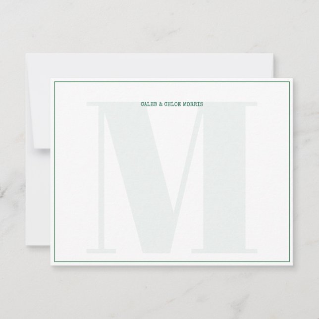 Green Monogram Typewriter Couple Wedding Custom Card (Front)