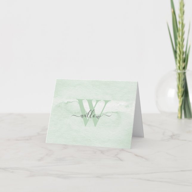Green Monogram Watercolor Personalised Stationery Thank You Card (Front)