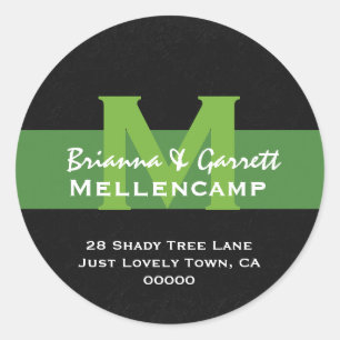 Green Monogram Wedding Address Label L201E