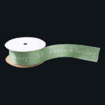 Green Monogram Wedding Custom Name Personalised Satin Ribbon<br><div class="desc">Green Monogram Wedding Custom Name Personalised Satin Ribbon features a simple monogram on the left with personalised names next to it in white text on a sage green background. Personalised by editing the text in the text boxes</div>