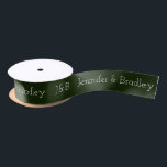 Green Monogram Wedding Custom Name Personalised Satin Ribbon<br><div class="desc">This custom design features a simple monogram on the left with personalised names next to it in white text on a green background. Personalised by editing the text in the text boxes</div>