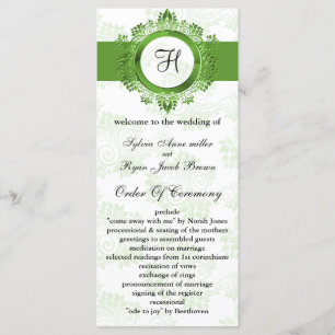 green monogram Wedding program Programme