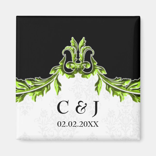 green monogram wedding save the date magnets (Front)