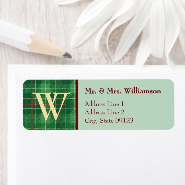 Green Monogramed Christmas Plaid Return Address (Insitu)