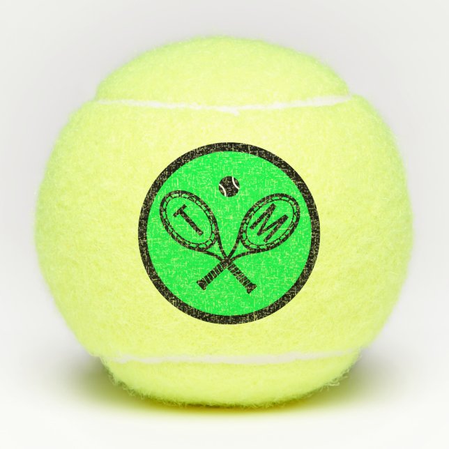 Green Monogrammed Initial Crossed Rackets Tennis Balls (Front)