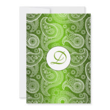 Green Monogrammed Paisley Wedding Invitation