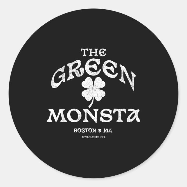 Green Monsta Funny Boston M New England Srts Gift  Classic Round Sticker (Front)
