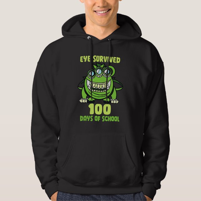 Green  Monster Eye Survived 100 Days Of School Par Hoodie (Front)
