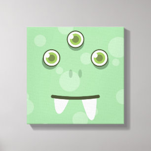 Green Monster Face Wrapped Canvas