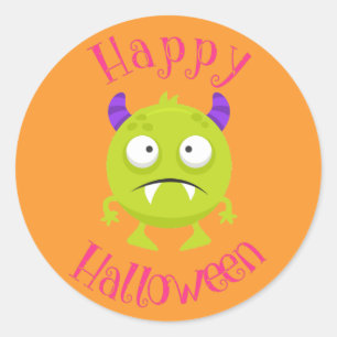 Green Monster Fun Kids Halloween Party Classic Round Sticker