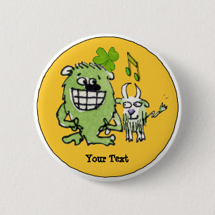 Green Monster Goat Shamrock Cartoon Buttons Pins