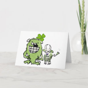 Green Monster Goat Shamrock Cartoon Greeting Card