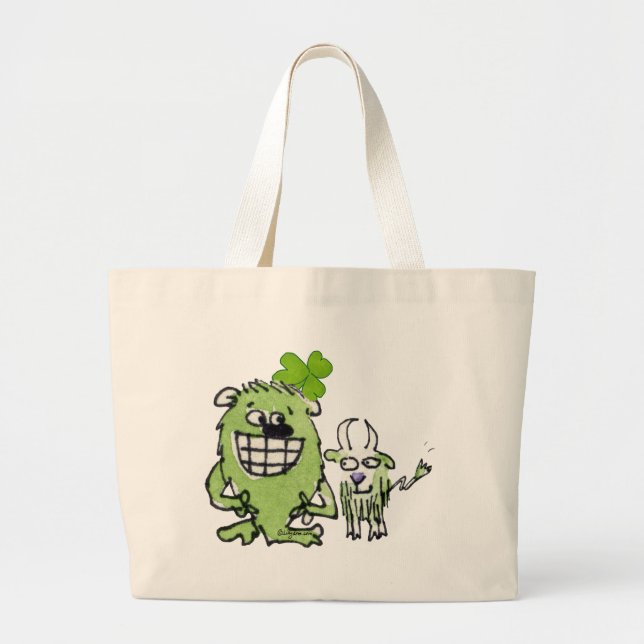 Green Monster Goat Shamrock Cartoons Tote Bags (Front)