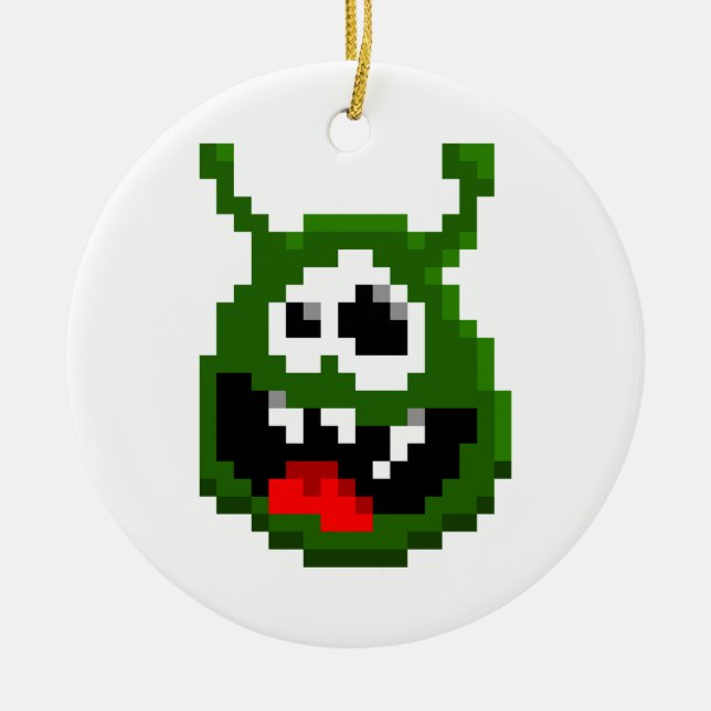 Green Monster - Pixel Art Ceramic Tree Decoration (Front)