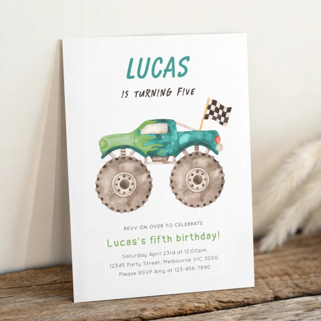 Green Monster Truck Any Age Birthday Party Invitation (Creator Uploaded)