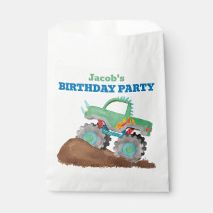 Green Monster Truck Birthday Party Watercolor Favour Bags