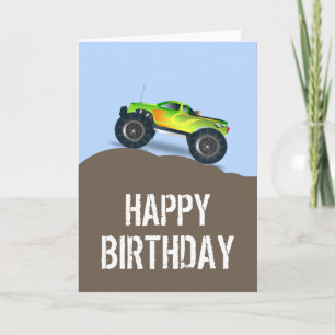 Green Monster Truck Birthday Spare Tires Birthday  Card