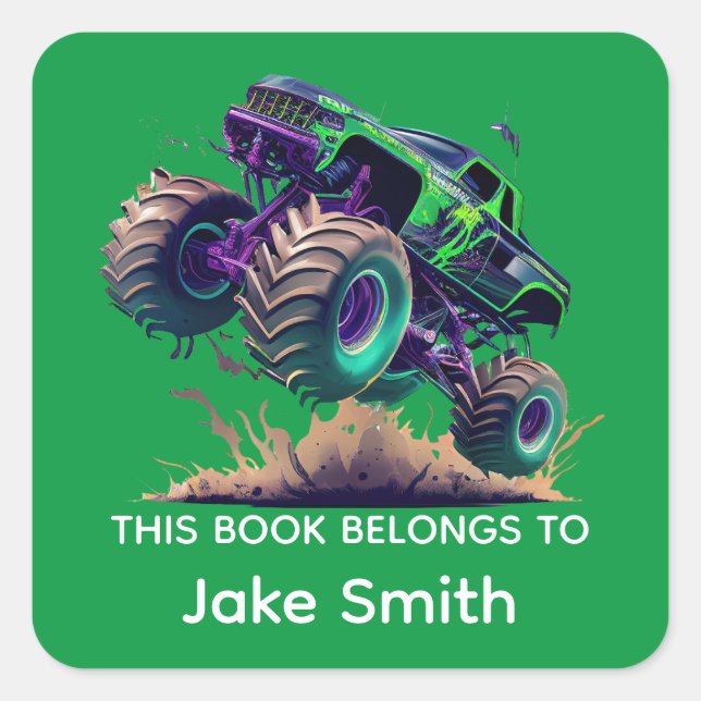 Green Monster Truck Book Sticker for Kids (Front)