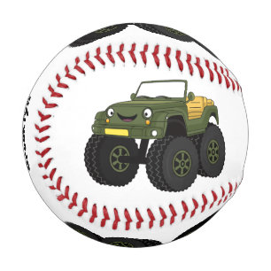 Green monster truck cartoon illustration baseball