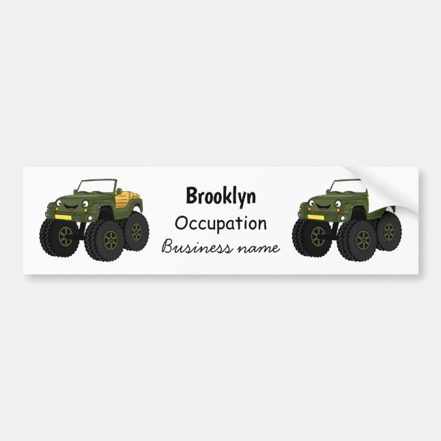 Green monster truck cartoon illustration bumper sticker (Front)