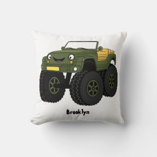 Green monster truck cartoon illustration cushion
