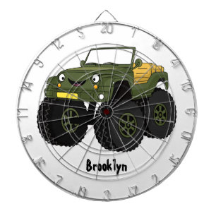Green monster truck cartoon illustration dartboard