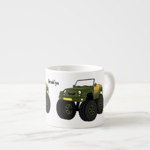 Green monster truck cartoon illustration espresso cup