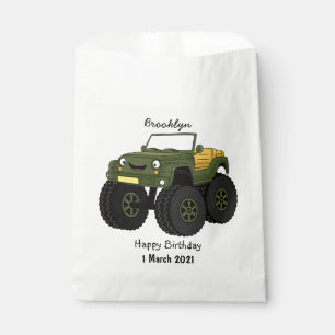 Green monster truck cartoon illustration favour bags