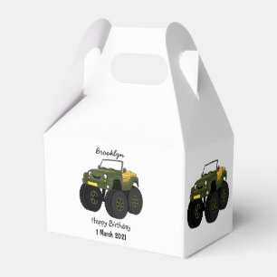 Green monster truck cartoon illustration favour box