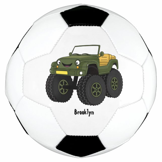 Green monster truck cartoon illustration  football (Front)