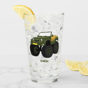 Green monster truck cartoon illustration glass