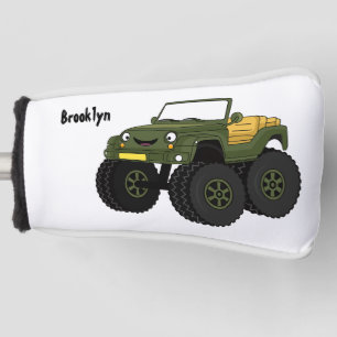 Green monster truck cartoon illustration golf head cover