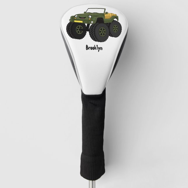 Green monster truck cartoon illustration  golf head cover (Front)