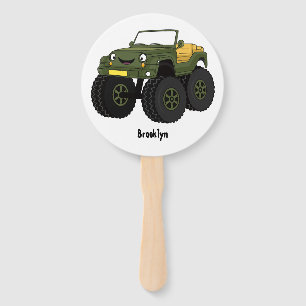 Green monster truck cartoon illustration  hand fan
