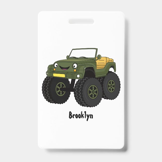 Green monster truck cartoon illustration ID badge (Front)