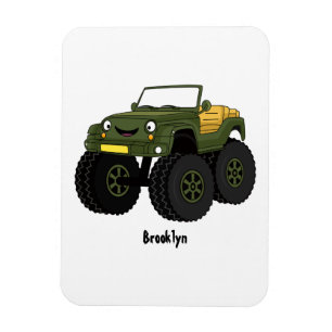 Green monster truck cartoon illustration magnet