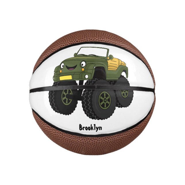 Green monster truck cartoon illustration mini basketball (Front)