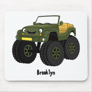 Green monster truck cartoon illustration mouse mat